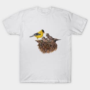 Goldfinch Taking Care of House Finch Babies T-Shirt